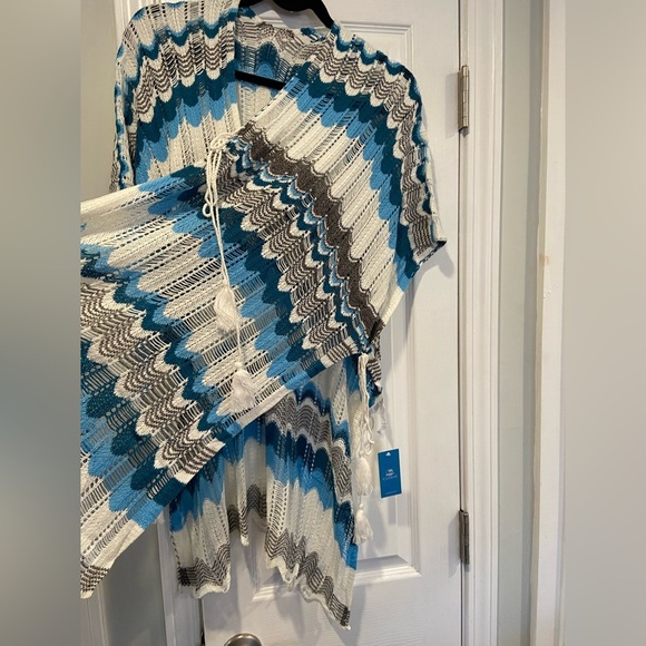 NWT Cupshe One Size Blue White Open Knit Side Tie Tassel Swinsuit Coverup - Picture 2 of 11